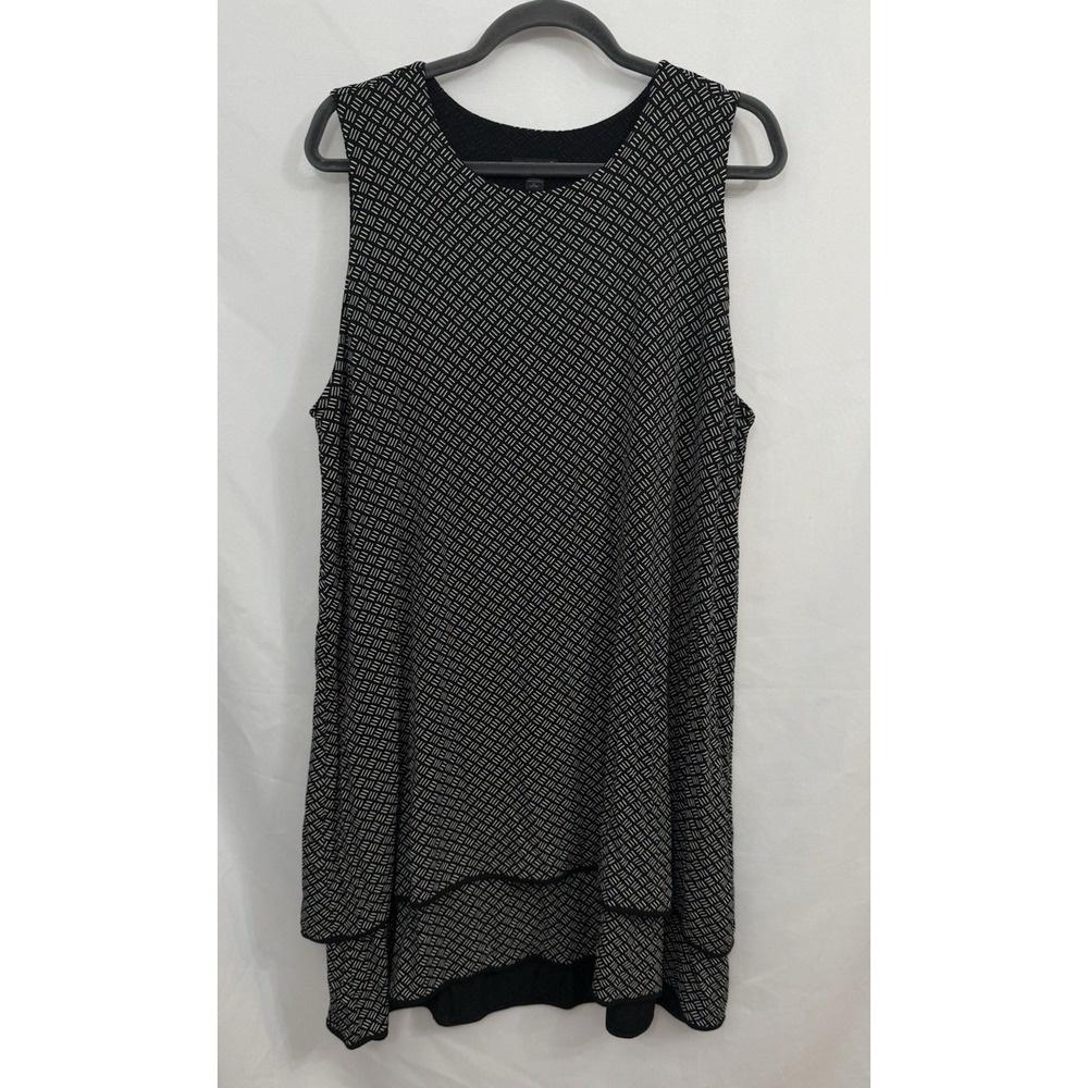 J. Jill Wearever Collection Black White Sleeveless Swing Dress Tiered Womens XLP